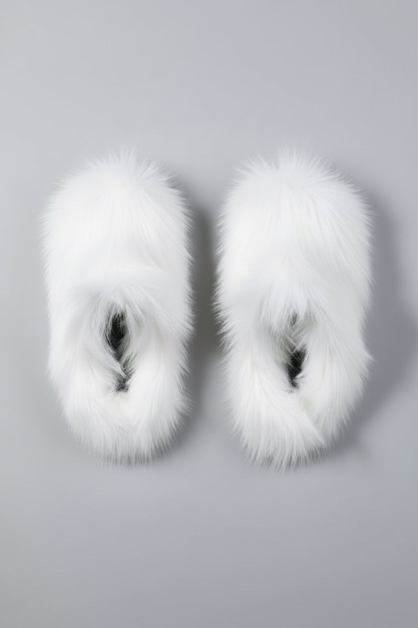 Faux Fur White Mules