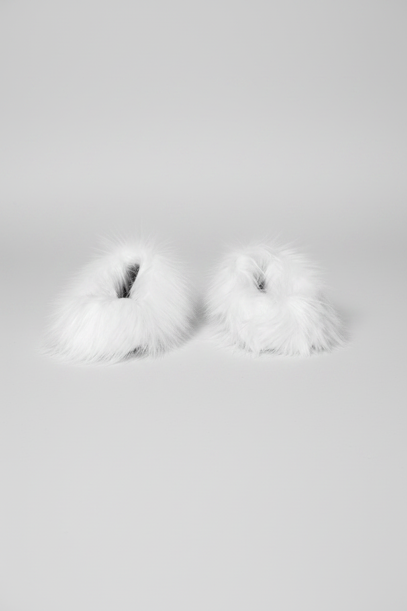Faux Fur White Mules